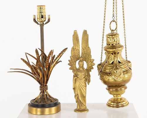 Group of Three Gilt-Metal Decorative Articles