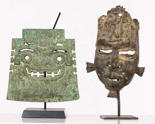 African Metal Mask and Another Bronze
