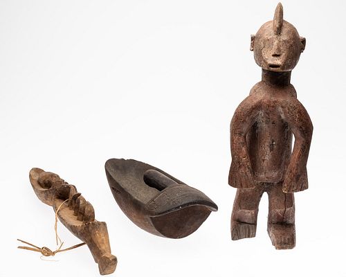 Two African Wood Figures and a Scoop