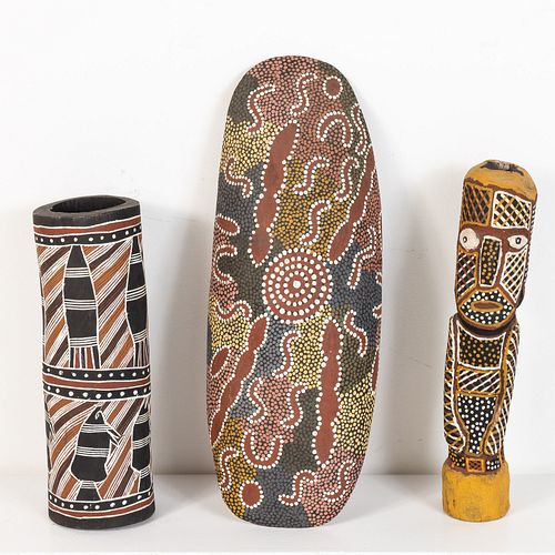 Three Aboriginal Painted and Carved Wood Objects