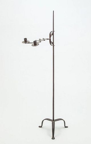 WROUGHT-IRON TWO-LIGHT ADJUSTABLE-ARM CANDLESTAND