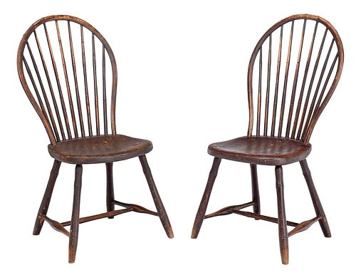 Pair of American Sack Back Windsor Side Chairs in Old Surface