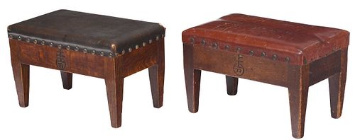 Two Roycroft Leather Covered Stools