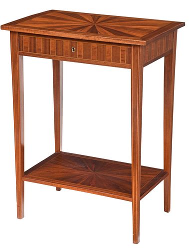 Directoire Style Parquetry Inlaid Mahogany Lift Top Side Table