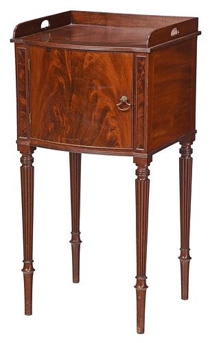 George III Style Figured Mahogany Bowfront Pedestal Side Table