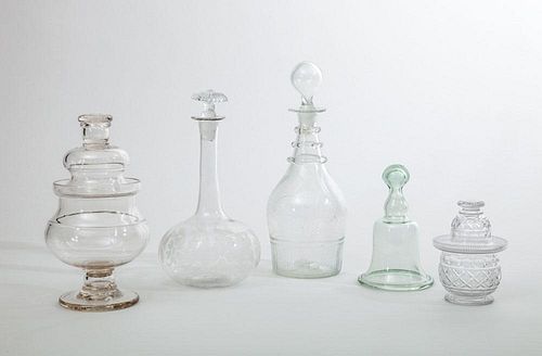GROUP OF FIVE GLASS TABLE ARTICLES