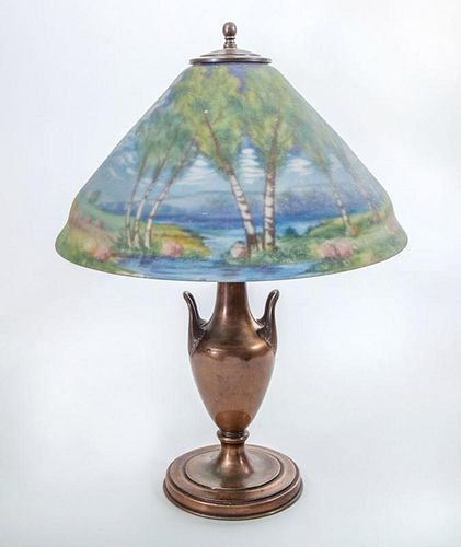PAIRPOINT REVERSE-PAINTED SCENIC TABLE LAMP
