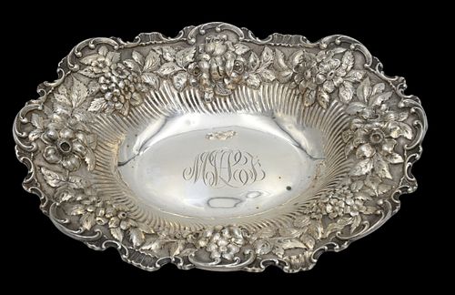 Sterling Silver Repousse Oval Bowl