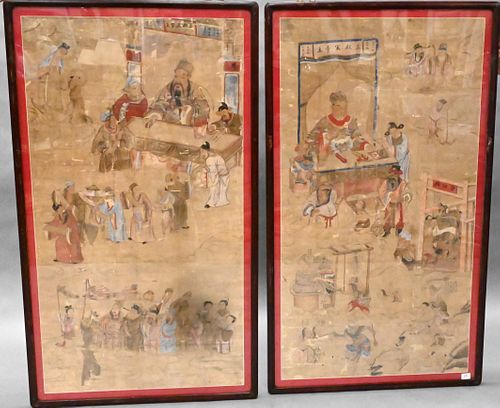 Pair of Early Chinese Diyu Scene Scrolls