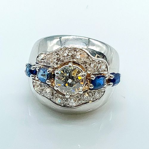 18K Gold and Platinum with Diamonds and Sapphires Ring
