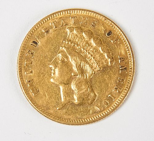 1874 Three Dollar Gold Liberty Coin, F, Raw