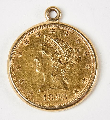 1893 Liberty Head Ten Dollar Gold Coin,14K Pendant