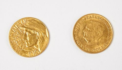 Two US One Dollar Gold Coins, McKinley, Panama