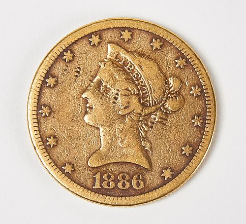 1886-S Ten Dollar Gold Liberty Coin, G, Raw