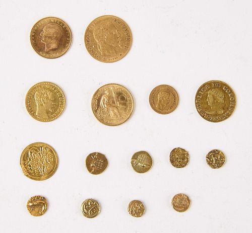 Fifteen 17th-19th C. Gold Coins, Italy, French, In