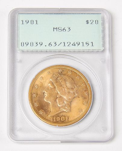 1901 U.S. Liberty Twenty Dollar Gold Coin, Slabbed