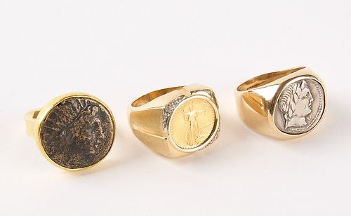 Three 14K Gold Coin Rings