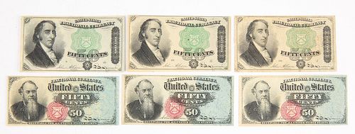 Six U.S. Fifty Cent Fractional Currency