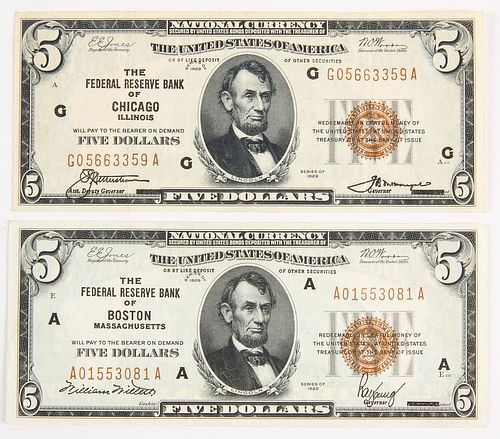 Two U.S. Five Dollar National Currency
