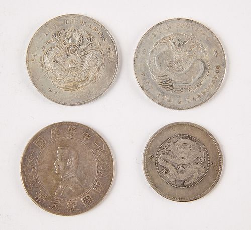 Four Silver Chinese Dragon Coins
