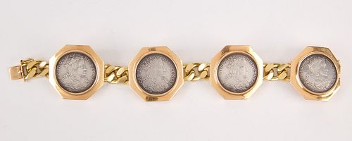 18K Vintage Bulgari Gold Bracelet with Coins