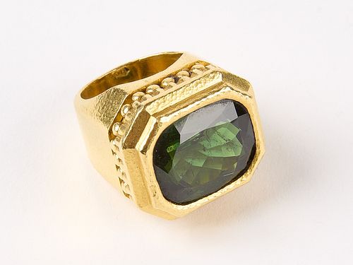 Green Tourmaline and 22K Gold Ring