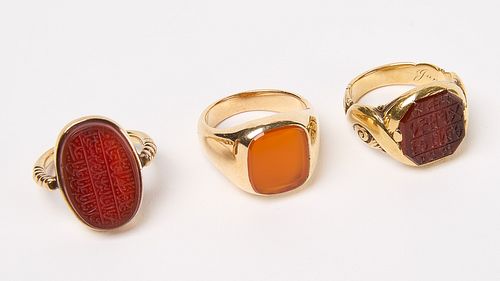 Three Carnelian Gold Men's Rings