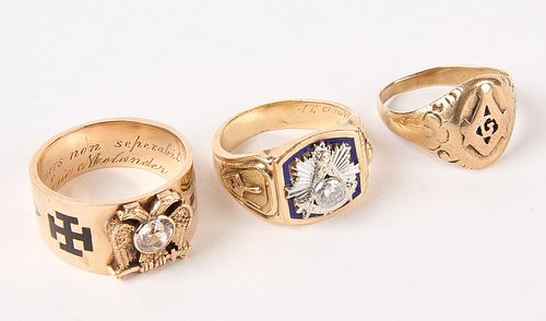 Three Men's 14K Gold Masonic Rings