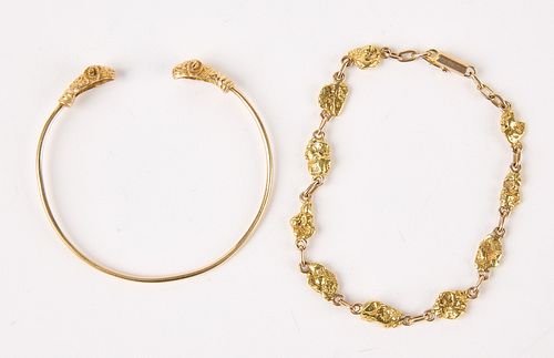 Two 14K Gold Bracelets - Natural Gold Nuggets
