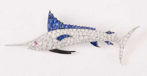 Art Deco Swordfish Pin in Platinum