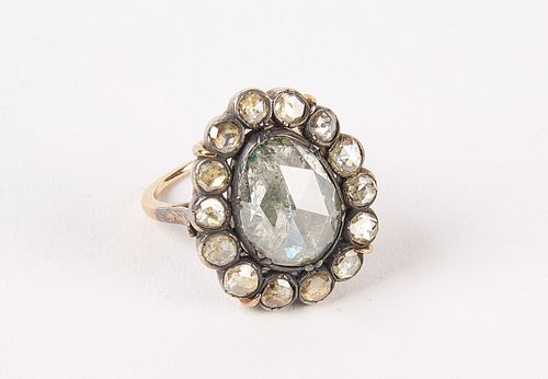 Georgian Rose-cut Diamond Button Ring 14K Gold 