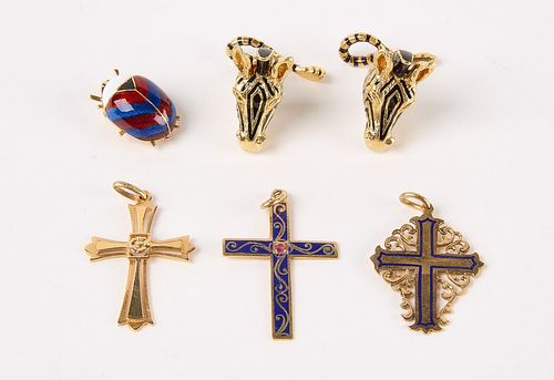 Five 18K Gold Tiffany and Gold Pins and Crosses