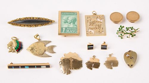 Thirteen 14K Gold Brooches and Pendants