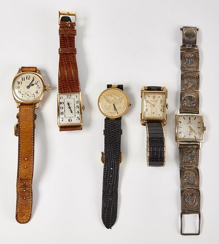 Five Wristwatches Piccard, Omega, Elgin etc