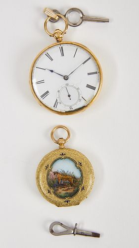 Two Antique Key Wind English Watches 18K