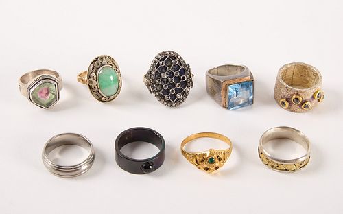 Nine Silver and Mixed Metal Rings