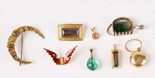 Eight Gold Brooches and Small Pendants