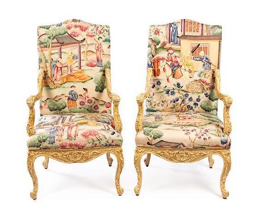 * A Pair of Regence Style Painted Fauteuils Height 45 1/2 inches.