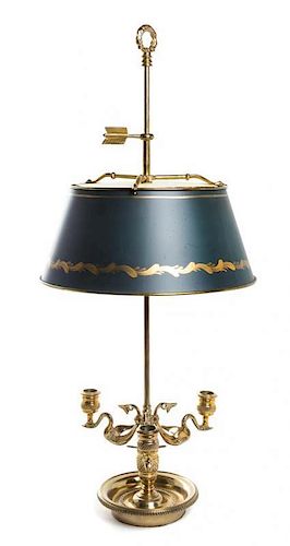 * A Chapman Empire Style Gilt Brass Bouillotte Lamp Height 30 1/4 inches.