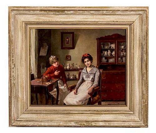 * Alois Heinrich Priechenfried, (German, 1867-1953), The Love Letter (Interior with Two Women)