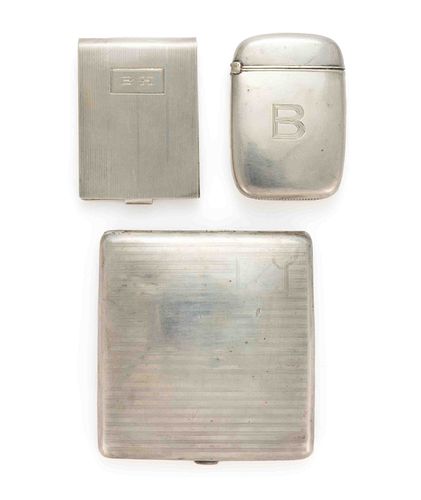 WATROUS AND OTHER STERLING SILVER CIGARETTE AND MATCH CASES, LOT OF THREE