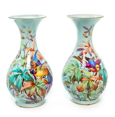 * A Pair of Continental Porcelain Vases Height 13 inches.