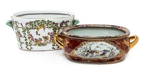 * Two Chinese Export Porcelain Jardinieres Width of largest 15 inches.