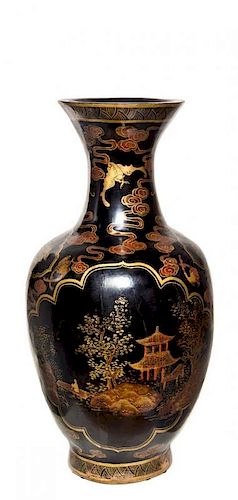 * A Chinese Style Lacquered Vase Height 28 1/2 inches.