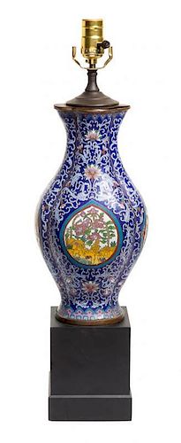 * A Chinese Simulated Cloisonne Vase Height overall 23 1/2 inches.
