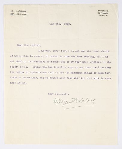 Kipling, Rudyard (1865-1936) Typed Letter Signed