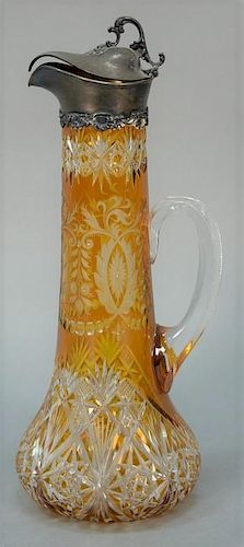 Dark amber cut to clear carafe mounted with Gorham sterling silver top and clear handle, marked D 759 S  height 13 3/4 inches
