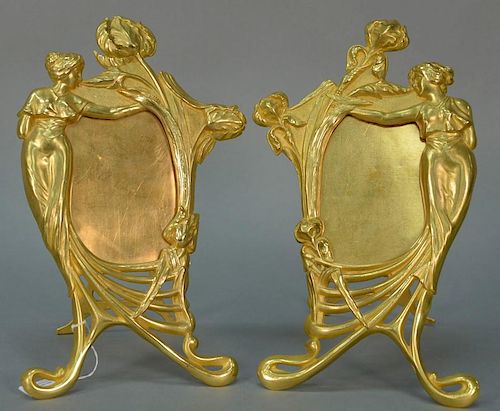 Pair of gilt Art Nouveau bronze frames, signed illegibly on foot. 
13" x 9"