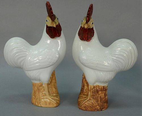 Pair of Chinese porcelain roosters. height 16 inches