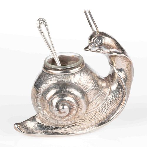 CAMUSSO PERUVIAN SNAIL FIGURAL STERLING SILVER OPEN SALT WITH SALT SPOON
